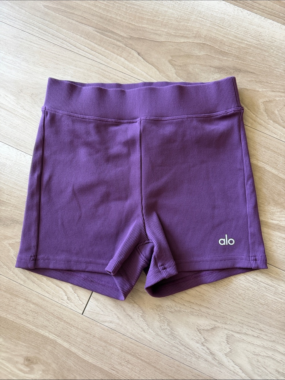ALO Yoga Purple Ribbed High-Rise Bike Shorts